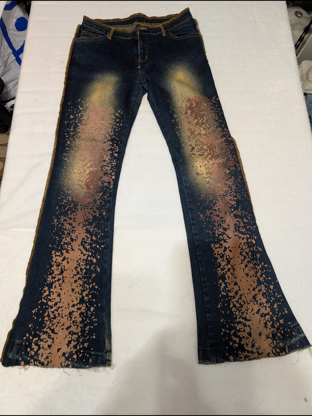 Joy Jeans Dark Wash Flare Jeans with Brown & Gold Paint Detail